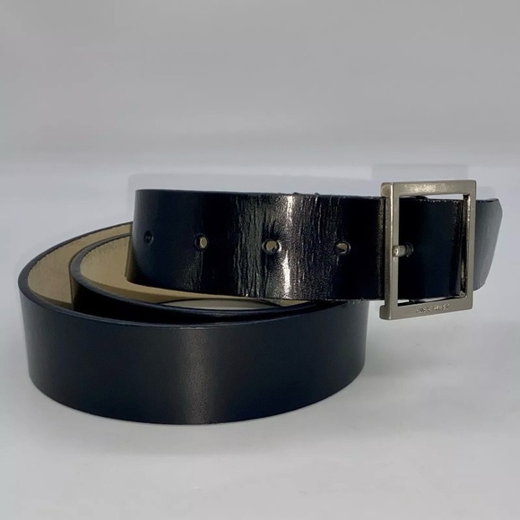NINE WEST Women’s Black Leather Belt w/ Square Nickel Buckle +/- 46 Inches - Picture 5 of 9